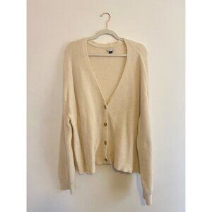 American Eagle Women’s Cream Ribbed Knit Button-Up Cardigan Sweater Size L